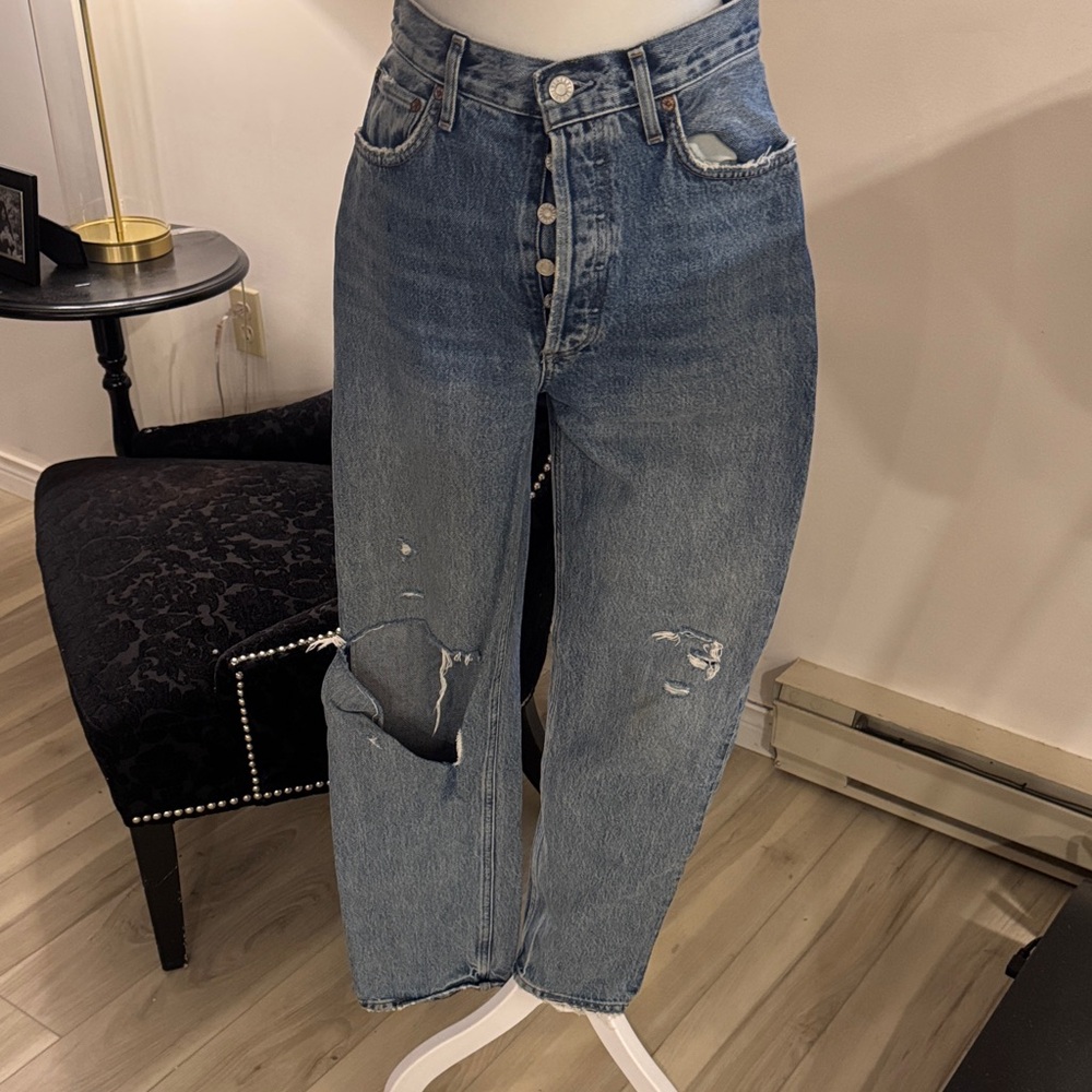 Agolde Light Blue Denim Jeans with Label Detail